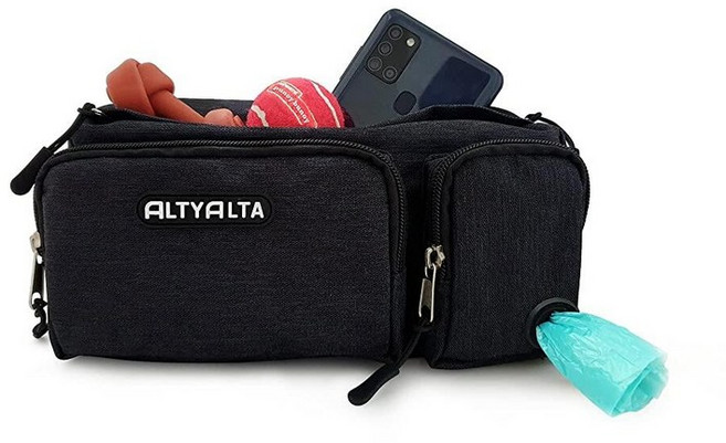 ALTYALTA EZ 강아지 산책 패니 팩 강아지 훈련 간식 파우치 강아지와 함께 산책하기 쉬움 6개의 포켓이 있는 벨트 백 및 쓰레기 봉투 디스펜서(1.6L), 블랙 멜란지, 1