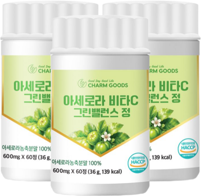 그린 아세로라 비타민C 아세로라농축분말 HACCP 인증, 3개, 60정