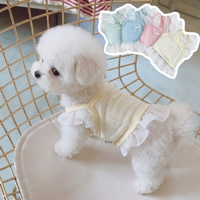 새끼 강아지옷 2XS 여름 프릴 원피스 초소형견, 핑크, 1개