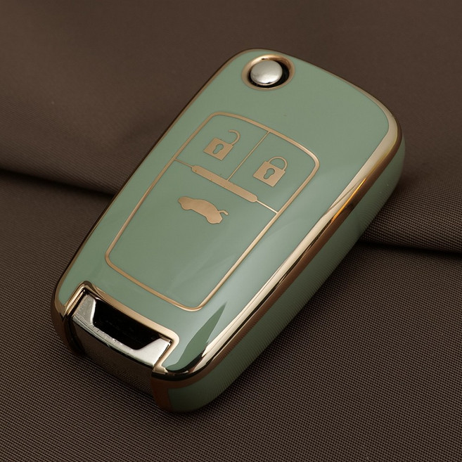 쉐보레 트랙스 스파크 크루즈 말리부 호환 스마트 차 키케이스 키홀더 TPU 키커버 리모컨, TA17-3버튼, 그린골드
