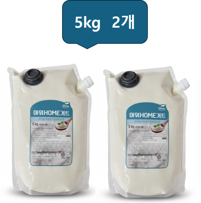 아워홈 요거트 5kg 대용량 요구르트 플레인(가당), 2개, 1개입