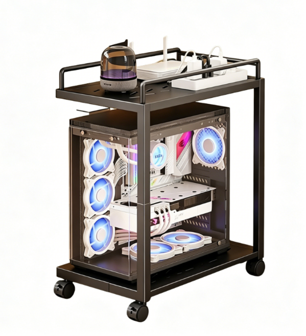 QUANF 全峰家居 可移動電腦主機架, 黑色, 1個, 黑色-無洞洞板-可伸縮-掛鉤2個