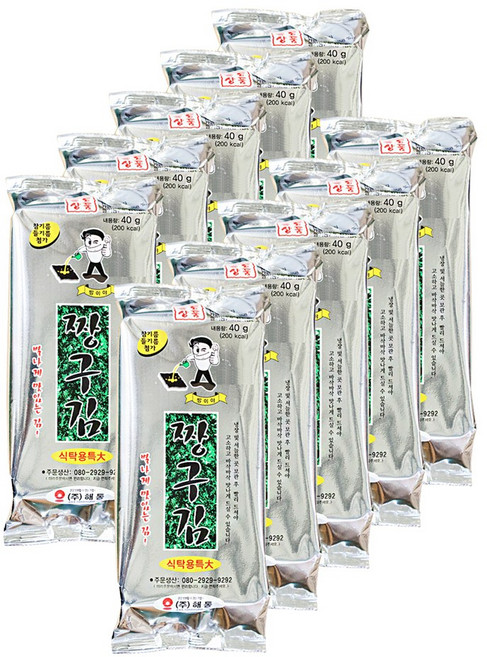 해동 짱구김 식탁용특대 40g 구운김 도시락김, 10개
