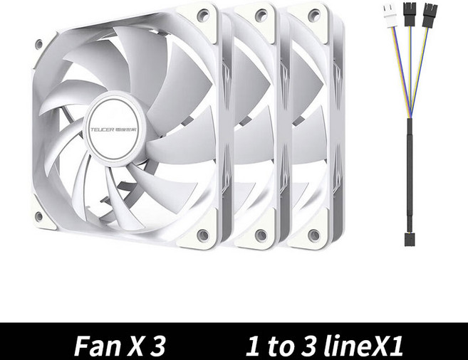 PC 컴퓨터 케이스 PWM 12CM 조절 12V 쿨러 속도 라디에이터 사일런트 120MM, [02] 3 Fan white, [01] 없음 RGB, [01] As Show, 2) 3 Fan white - 없음 RGB - As S, 1개