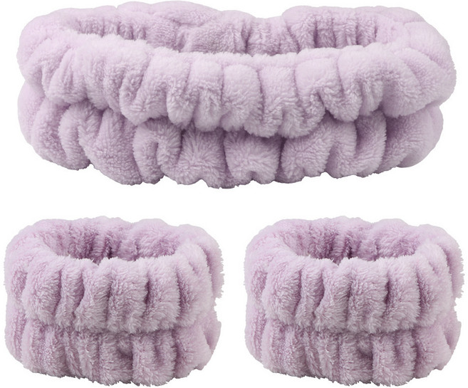 유유라키 세안 헤어밴드 손목밴드 세트, 퍼플, 1세트