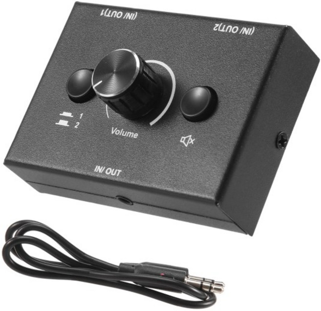 오디오 분배기3.5mm 오디오 스위처 2 입력 1 출력/1 분배기 원키 음소거 버튼 NND, 1개