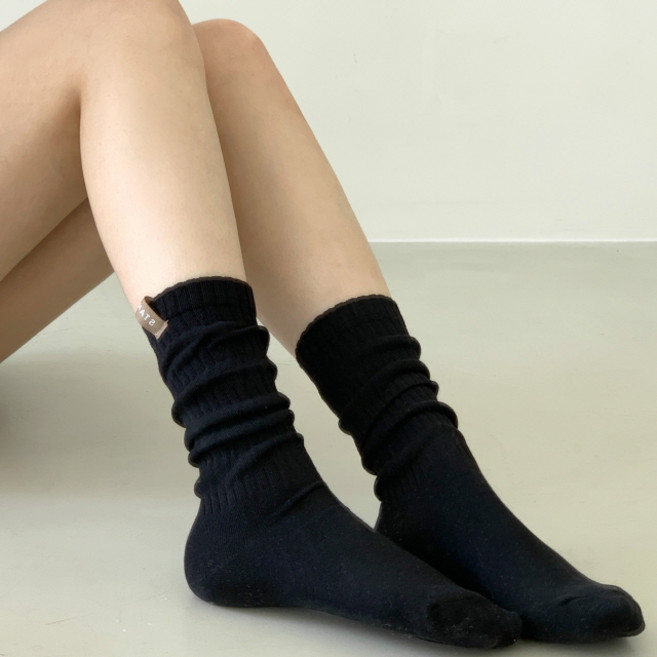 [비마이뮤즈] 데이 패치 포인트 셔링 주름 데일리 봄 대학생 개강룩 루즈 니트 레그워머 니삭스 양말 3color