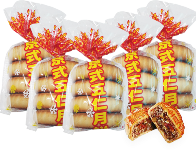 홍홍 중국식품 중국 오리지널 경식오인월병 5개세트 중국 북경식 중국월병 전통 중국과자 추석 **소비기한임박 특가세일! 26년 7월 6일까지**, 450g, 5개