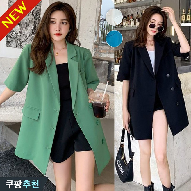 (26년 신상) 150kg까지 빅사이즈 여성 얇은 쿨링 하프 양복 자켓 코트 여름 편한 세련된 미니멀 어반 반팔 세미정장 오버핏 라이트 패션 순색 클래식 외출용 데일리 외투 잠바