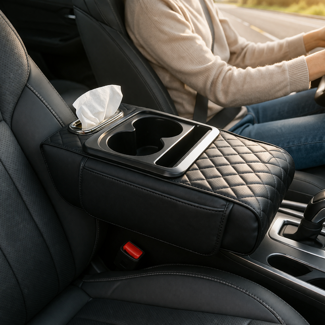 에어라벨 9세대 차량용 콘솔 쿠션 팔걸이 수납정리함, 1개, 노블블랙