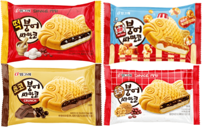 빙그레 붕어싸만코 떡10개 팝콘10개 초코5개 호두5개 아이스크림, 1세트