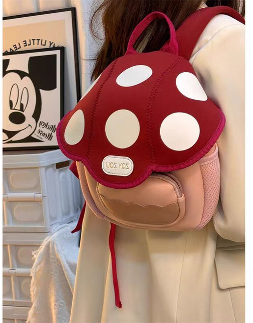 여성 캐릭터 귀여운 버섯 인조가죽 미니백팩 가벼운 패션 도트백 핸드백 피우치