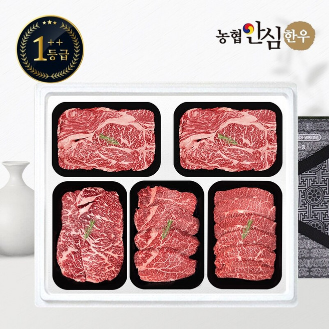 [농협안심한우] 1++등급 한우 선물세트 구이3호 2kg (등/등/채/안/특), 1세트