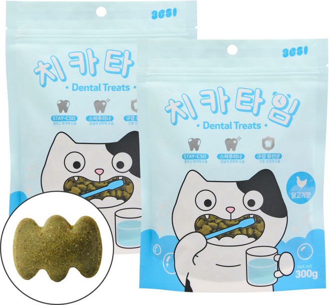 3651 치카타임 고양이 이빨과자 덴탈트릿 간식, 2개, 300g, 닭고기맛
