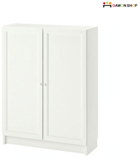 이케아 BILLY/OXBERG 도어가 있는 여닫이 수납장/책장 (80x30x106cm), 화이트