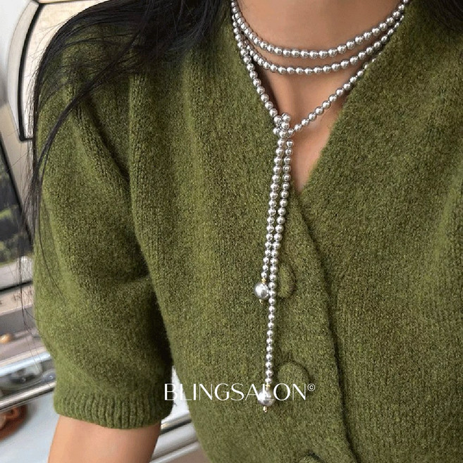 블링살롱 클래식 오드리 여자 럭셔리 레이어드 6mm 진주 120cm 롱 패션 목걸이 2컬러