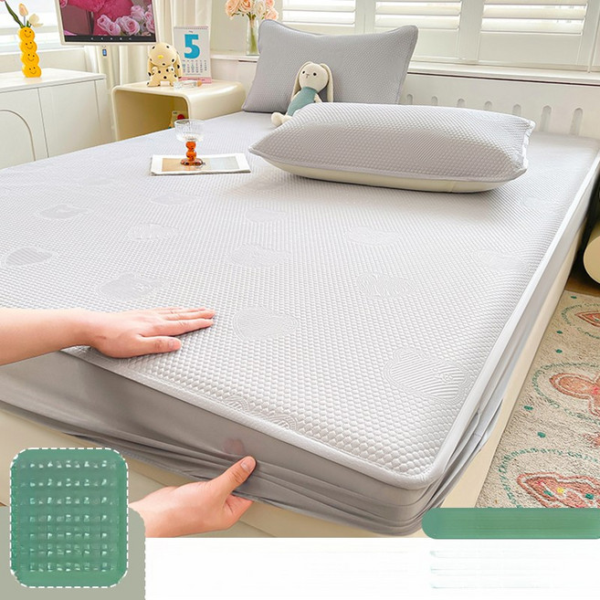 해피유통 쿨링 아이스 콩 섬유 매트리스 커버 시트 시원한 여름용 침대 패드 통기성 물세탁 가능 냉기 패드 LWJ, 90*200cm 단일 좌석, 그레이