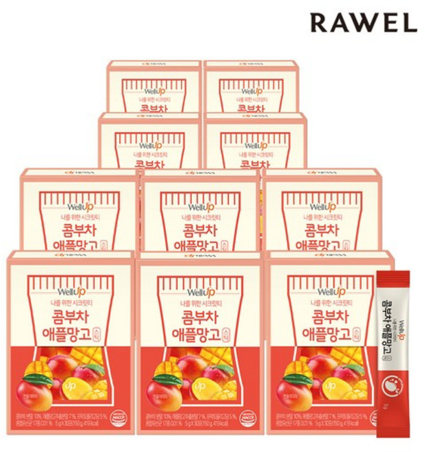 로엘 웰업 콤부차 애플망고 유산균 분말 스틱, 10개