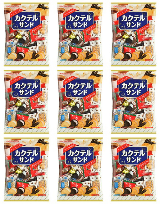 마츠나가 칵테일 크림샌드 250g 바닐라 딸기 커피 코코아 초코 쿠키 일본 간식, 9개