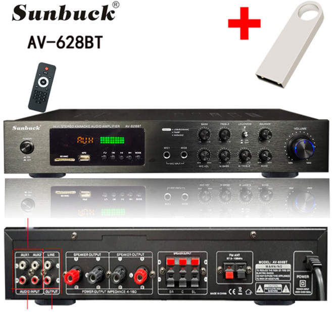 가정용 자동차 노래방 극장용 하이파이 스테레오 디지털 블루투스 앰프 다이나믹 스크린 사운드 앰프 최대 2500W 110 V 220V 555BT 628BT, [02] US Plug, [03] 628BT Black, 01 628BT Black_02 US Plug