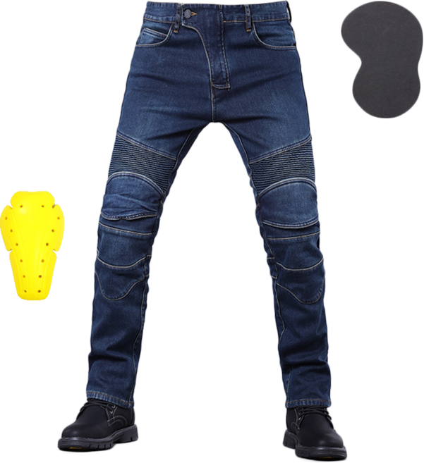 오토바이 스트레이트 청바지 - 충격 방지 라이딩 팬츠[보호구 포함], 짙은 파란색