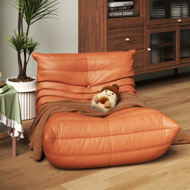 舒適懶人沙發椅 加大號, 橙棕 貓爪皮75x95cm
