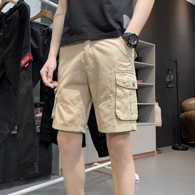 中厚硬挺工裝短褲 多口袋休閒工作短褲 傘兵風軍裝五分褲 素面斜紋布軍褲