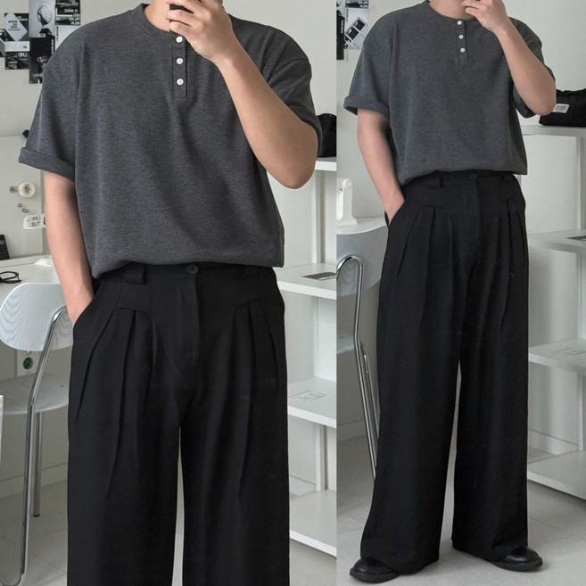 르위 반팔 버튼 헨리넥 단추 여름 오버핏 티셔츠