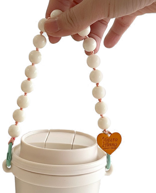 스마일상점 비즈 하트 텀블러 스트랩 손잡이, 1개, 크림