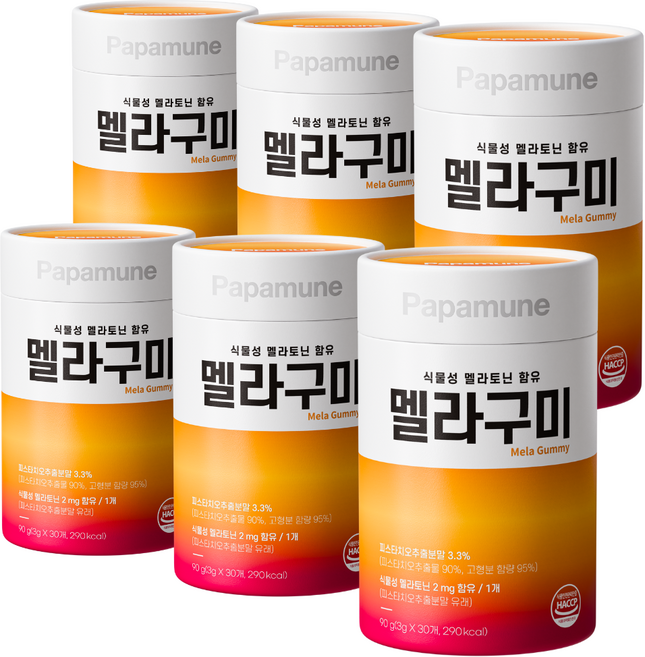 파파뮨 2mg 식물성 멜라토닌 젤리, 6박스, 30정