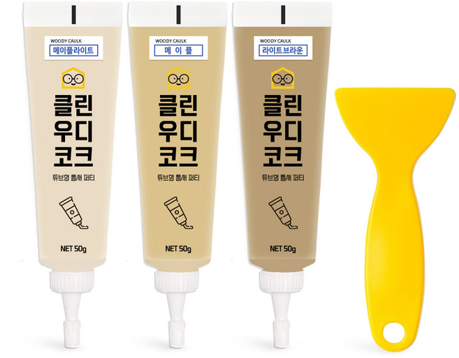 철물팩토리 퍼티 우디코크 마루바닥보수 메꾸미 보수제, 메이플라이트+메이플+라이트브라운+ PVC헤라, 1개