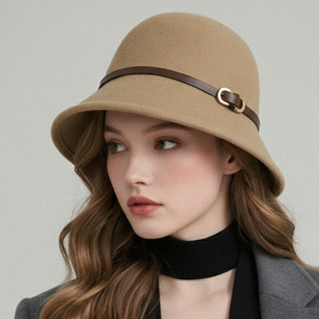 라핑 국내생산 울 벨트 중절모 클로슈 여성 겨울 모직 페도라 모자