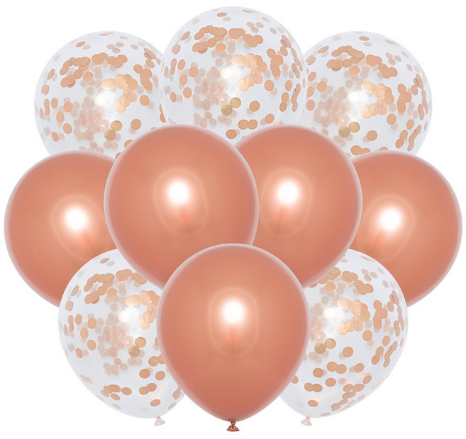 아트포유 컨페티 풍선 세트 라운드 크롬 메탈 풍선 혼합, 10개, 핑크 골드