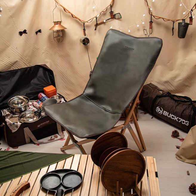 BUCK703 원목 가죽 릴렉스체어 (+가방포함), 1개, 카키