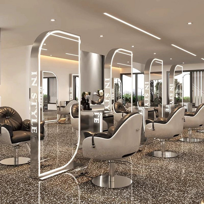 양면 미용실 경대거울 바버샵 헤어샵 전신 거울 대형, 메이플 리프 양면 실버 200x80