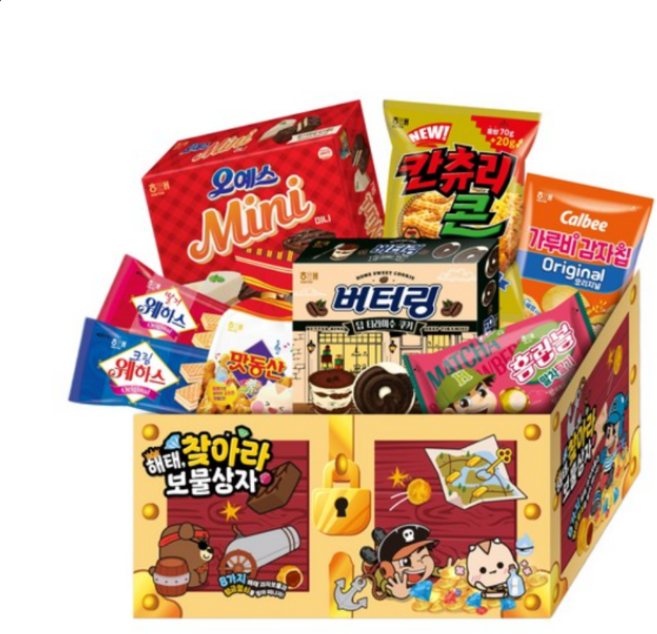 해태제과 찾아라 보물상자 과자 세트 731g, 8종, 10세트