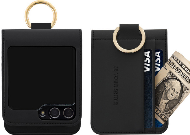 비유어산타 갤럭시 Z플립5 케이스 링 지갑 이태리원단 힌지보호 카드 수납 밀라노 센스