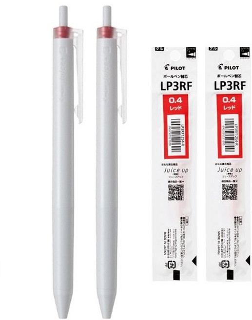 더주니 파이롯트 쥬스 플러스 0.4mm 젤 잉크 볼펜 + 리필 세트, 1세트, 레드 2개 + 리필 2개
