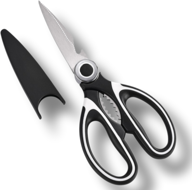 미리시스 주방용 식당용 캠핑용 스텐 초강력 잘드는 뼈가위 고기가위 녹슬지않는 주방가위 보호케이스, 1개, 검정