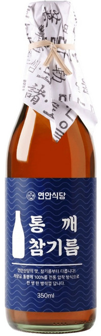 [참기름 구매1위] 연안식당 저온압착 참기름 통참깨 참기름100%, 1개, 350ml