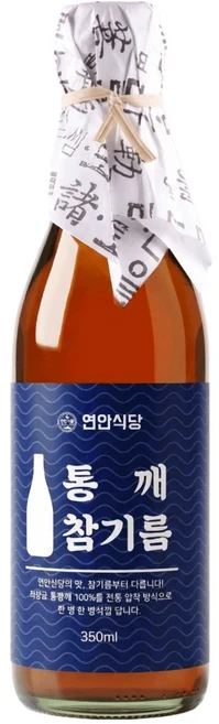 [참기름 구매1위] 연안식당 저온압착 참기름 통참깨 참기름100%, 1개, 350ml - 쿠팡