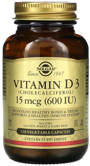 Solgar 솔가 비타민D3 600 IU 120정 비타민D 디 vitamin d 콜레칼시페롤 cholecalciferol 솔땡 고약사 약들약 베지 캡슐, 1개 - 쿠팡