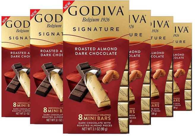 고디바 시그니처 미니 바 72% 다크초콜릿 로스티드 아몬드 90g x 6팩, 6개