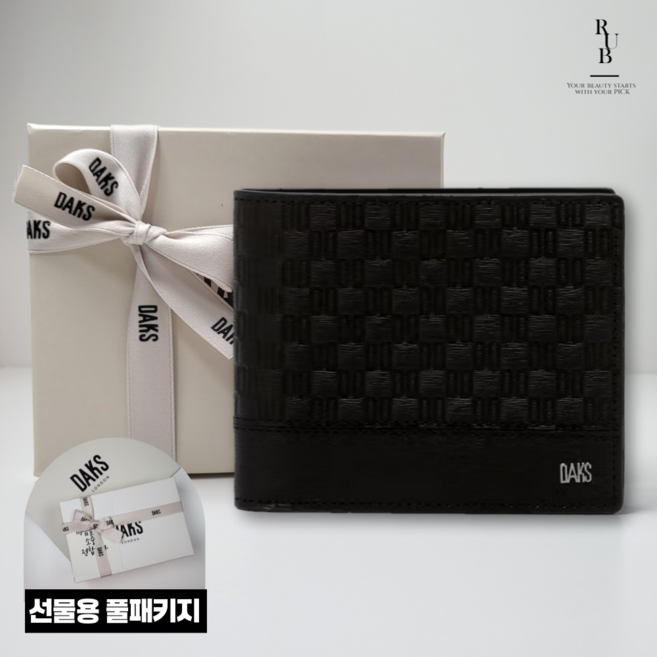 닥스 남성 블랙 로고패턴 소가죽 반지갑 선물용 풀패키지