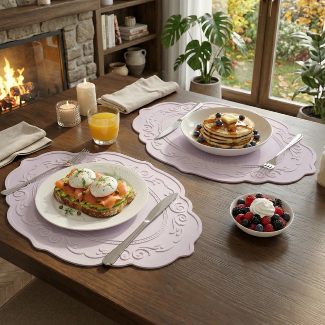 프라니 실리콘 북유럽 예쁜 식탁매트, 2개, 대(45 x 30 cm), 미스티 퍼플