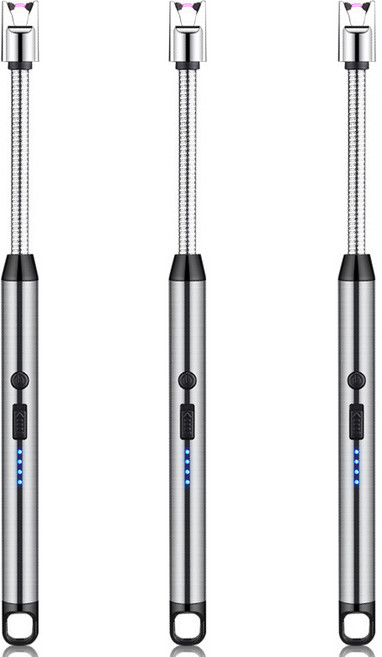 1+1+1 USB 충전식 전기 점화기 각도조절 플라즈마 점화스틱 (개별포장), 실버 3개입