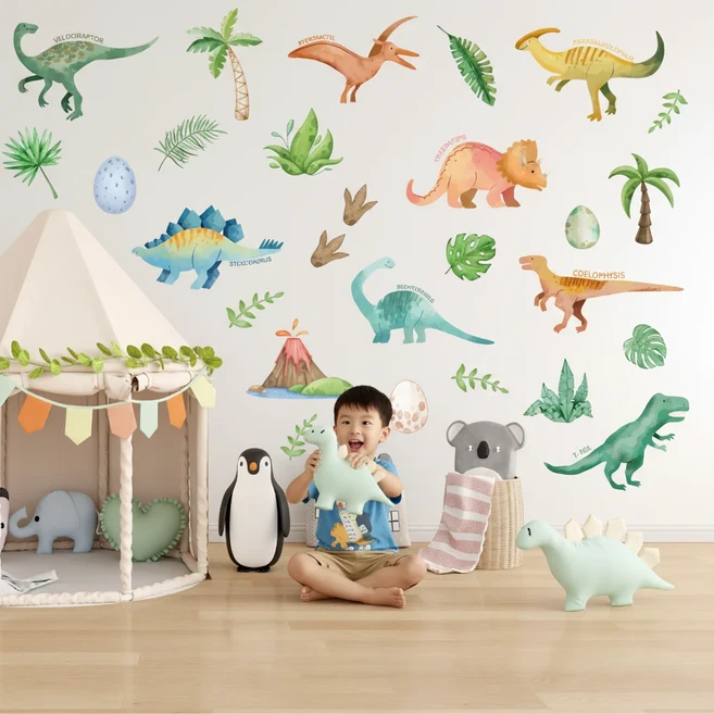 베베노트 자국 없는 아기방 벽 스티커 아이방 키 포인트 인테리어, 공룡 친구들