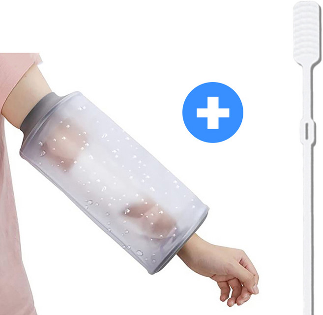 굿앤윌 깁스 방수커버 +깁스긁개 세트 통깁스 기브스 샤워, 1개, 팔꿈치 무릎 소+깁스긁개