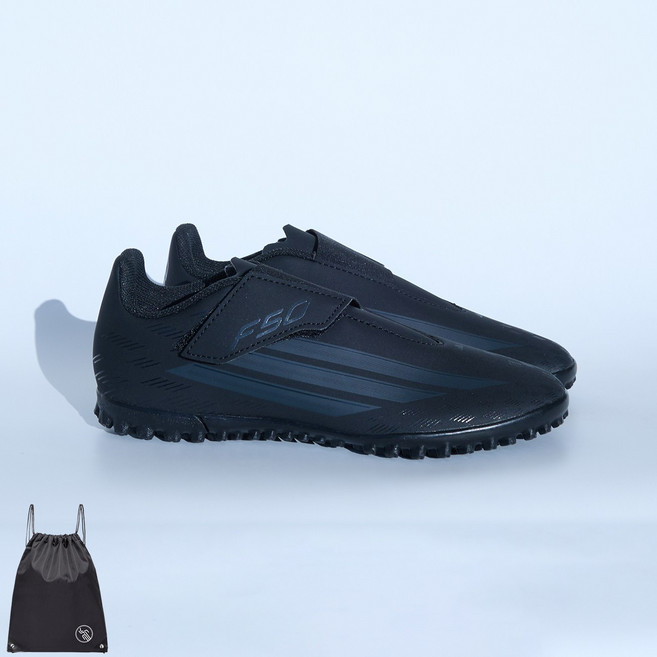 아디다스 주니어 벨크로 찍찍이 풋살화 끈없는 축구화 F50 인조잔디화 올블랙 (PGN짐쌕가방 지급)