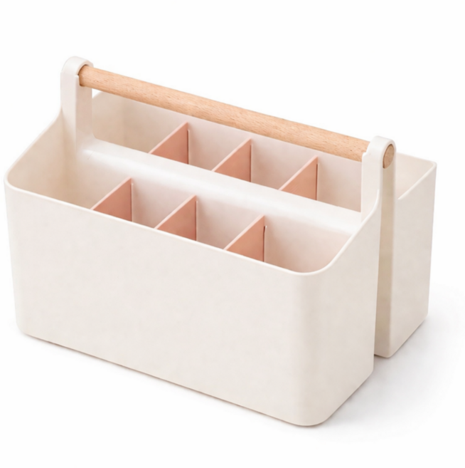 대용량 연필 색연필 꽂이 우드 손잡이 문구 수납함, 8구, 핑크